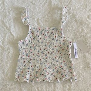 Wallflower Cream Smocked Floral Ruffle-Strap Tank SZ L  14/16